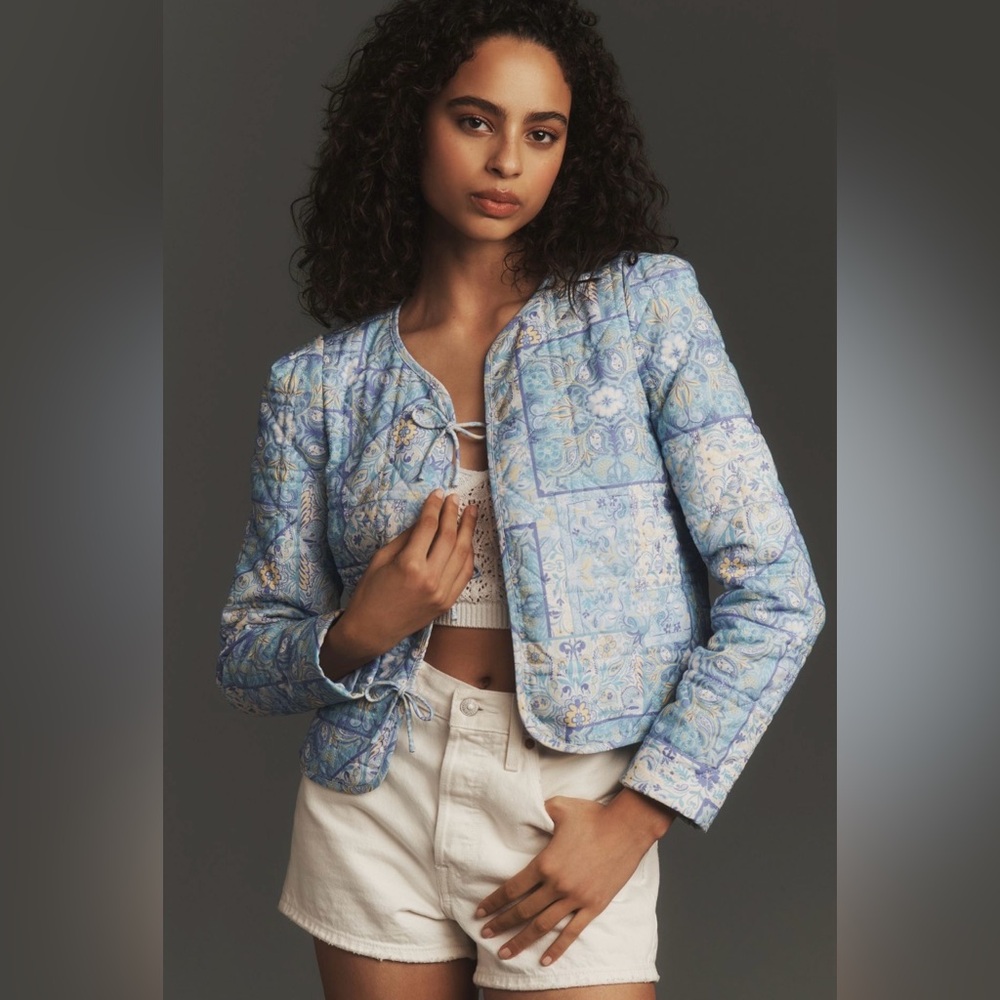 DOLAN Bow-Front Linen Quilted Lady Jacket